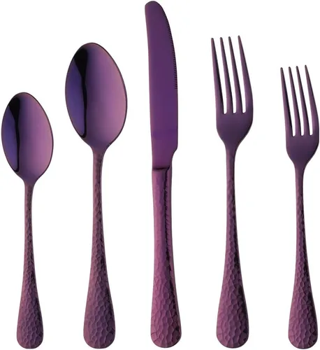 Vista 12 de Juego de 5 piezas de cubiertos de acero inoxidable negro para 1, juego de cubiertos incluye cuchillo de cena, tenedor de mesa, cuchara de mesa