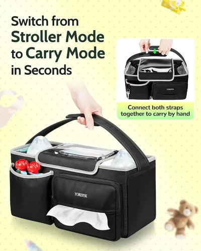 Vista 7 de YOREPEK - Carrito grande para cochecito de bebé, accesorios para UPPAbaby Vista/Cruz 2 Insulated Cup Holders, Wipes Pocket, Clear Phone Slot