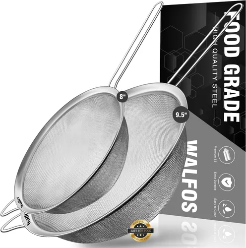 Vista 14 de Walfos Pequeño colador de té de malla fina, mini tamiz de acero inoxidable con asa, coladores de metal de cocina de 2.7 pulgadas para té, jugos
