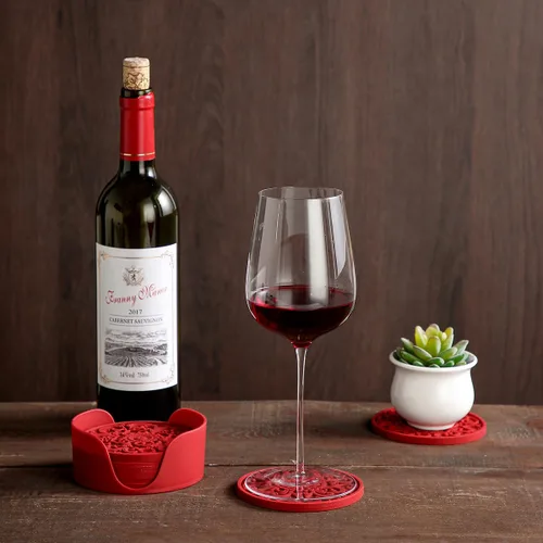 Vista 7 de Colinda Juego de 6 posavasos de silicona con soporte, alfombrillas antideslizantes para bebidas frías y calientes, diseños decorativos, embalaje