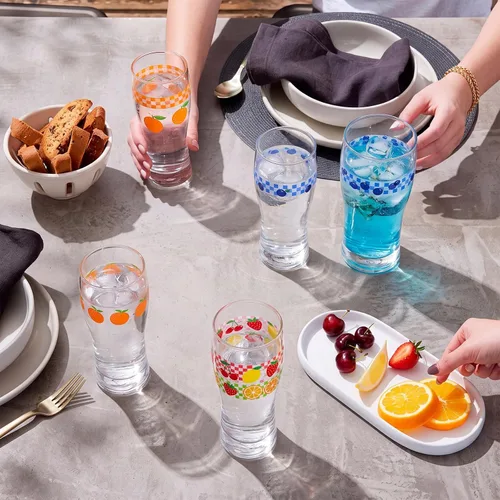 Vista 5 de Bokon 6 vasos de cerveza, tazas pequeñas de jugo, vasos de té helado, vasos de base pesada, vasos de vidrio transparente a granel para agua potable
