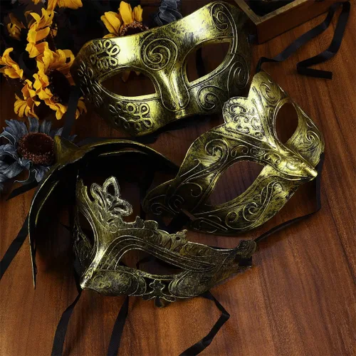 Vista 3 de Amosfun 4 piezas de máscara de mascarada, máscara griega romana vintage, máscara para fiesta veneciana, Halloween, cosplay, máscara para hombres