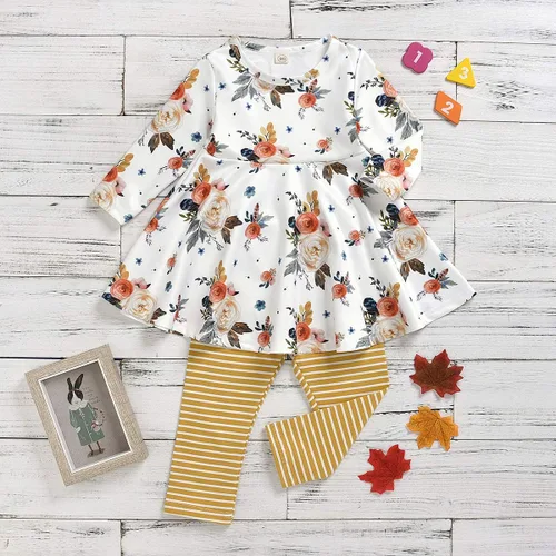 Vista 3 de Conjunto de ropa floral para bebés y niñas pequeñas, camisa y pantalones, ropa de princesa