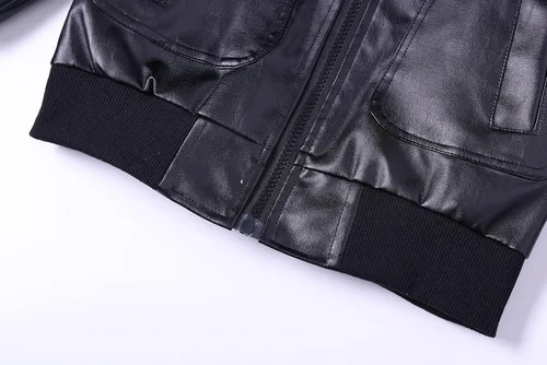 Vista 5 de Chaqueta Moto de cuero de la PU del cuello del soporte de moda de los muchachos (3-12) T