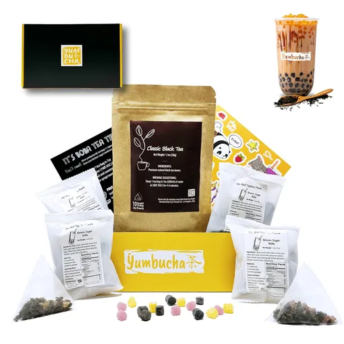 Vista 8 de YUMBUCHA Kit de Boba - DIY Té de Burbujas - 20 Bebidas - Botella de Acero Inoxidable Reutilizable y Pajita, Perlas de Azúcar Moreno de Tapioca
