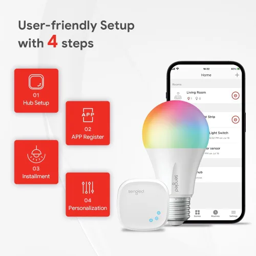 Vista 5 de Sengled Zigbee - Bombillas inteligentes, requiere concentrador inteligente, funciona con SmartThings y Echo con hub integrado, control de voz