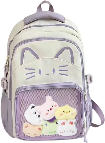 Vista 14 de Bolsa Kawaii Cat Ita, bolso con pines, bolsa con inserto, para uso diario y cosplay, nailon, Negro-blanco, Pequeño, Kawaii