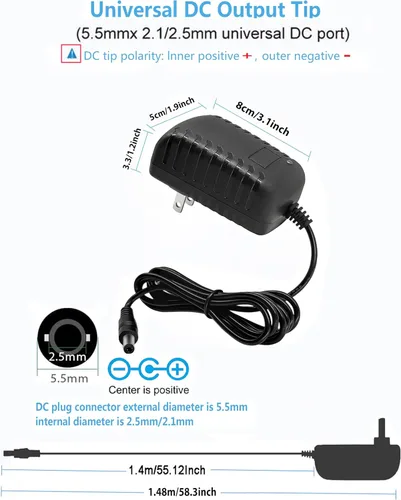 Vista 3 de Fuente de alimentación DC 12V Adaptador universal de CA 2A, 100-240 50/60Hz Transformador de 12 voltios y 2 amperios, cable adaptador de corriente