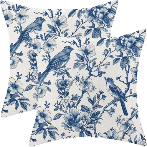 Vista 19 de CXMEIFLY Juego de 2 fundas de almohada de hojas florales de primavera de 16 x 16 pulgadas, para decoración de flores chinoiserie, almohadas