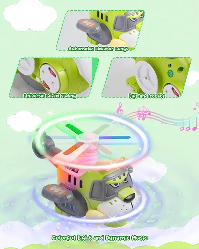 Vista 3 de Avión de Juguete para Niños Estilo Tigre – Helicóptero Eléctrico con Luces y Sonidos, Hélice Giratoria 360°, Acción de Choque y Marcha – Juguete