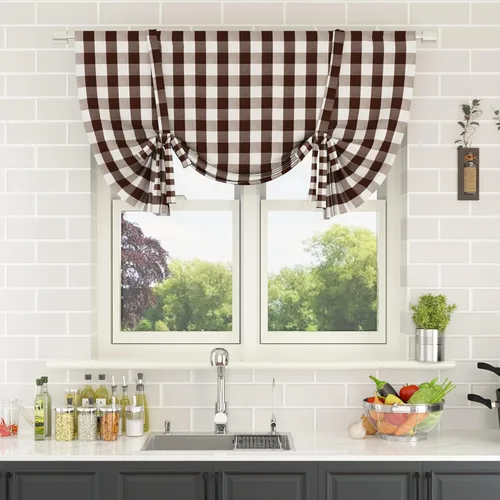 Vista 216 de Cenefas de cortina para ventana de 16 pulgadas de largo, 2 paneles de cuadros búfalo, cortinas pequeñas con bolsillo para barra, estilo clásico