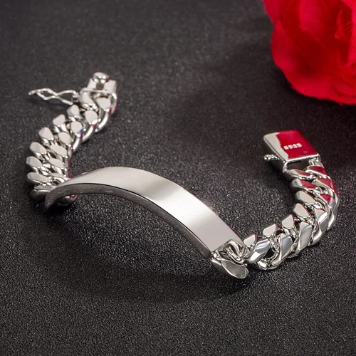 Vista 4 de Pulsera de plata de ley 925 maciza de eslabones cubanos de Miami para hombre, de 0.47 pulgadas, rectangular, 7, 7.5, 8, 8.5, 9, 9.5, 10 pulgadas