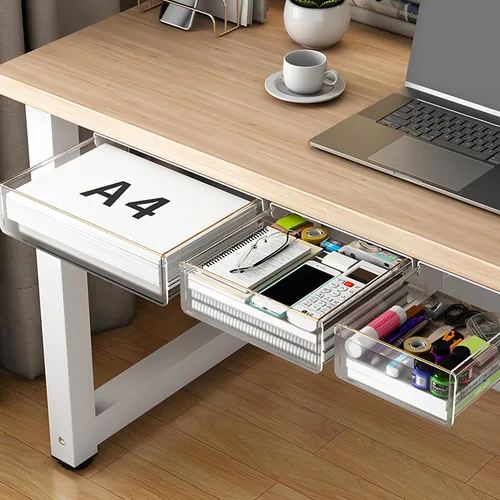 Vista 8 de SVNNELP Organizador de almacenamiento para debajo del escritorio, paquete de 3 cajones deslizables grandes, medianos y pequeños - Organizador oculto