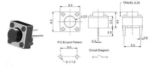 Vista 4 de DAOKI Interruptor de botón táctil de 2 pines DIP 0.236x0.236x0.197 in PCB momentáneo táctil táctil interruptor de botón de 100 Uds