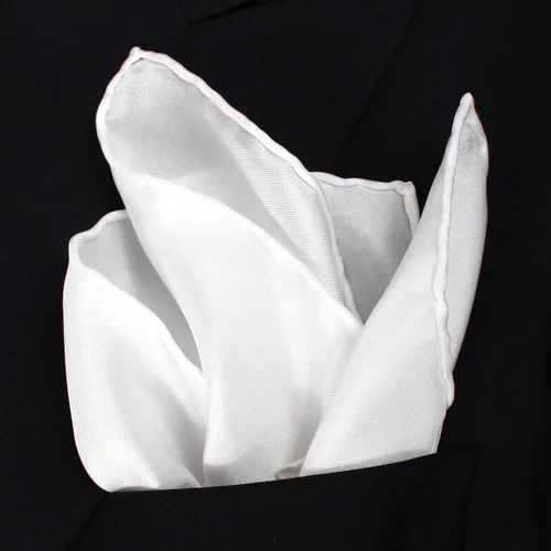 Vista 4 de Royal Silk Pañuelo cuadrado de bolsillo de seda blanca enrollado a mano de lujo de 17" cuadrado desde 1978-100% seda, Blanco