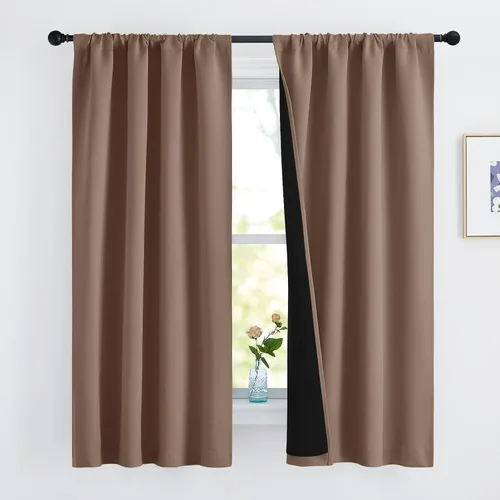 Vista 86 de NICETOWN Biscotti Beige 100% Cortinas opacas de 45" de largo para cocina, bolsillo con varilla para sótano completamente opaco, cortinas térmicas