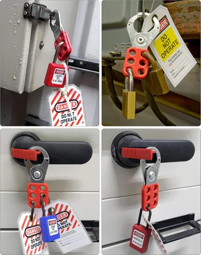 Vista 4 de QWORK Lock Out - Cerrojo de acero inoxidable a prueba de manipulaciones con mandíbula extendida, paquete de 12