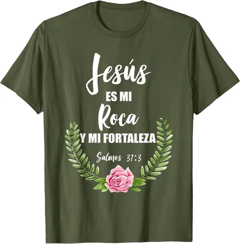 Vista 46 de Jesus ES Mi Roca - Camiseta con versículo bíblico cristiano español Salmos Asphalt Grey
