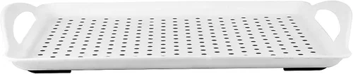 Vista 3 de Paquete de 4 bandejas antideslizantes para servir con asas, bandeja rectangular de silicona para comer, hogar, restaurante, blanco, 16.5 x 11.4 x