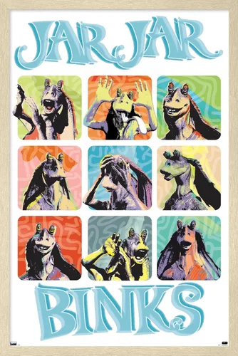 Vista 7 de Trends International Star Wars: The Phantom Menace - Jar Jar Binks Grid - Póster de pared, 22.4 pulgadas de largo x 14.7 pulgadas, versión enmarcada