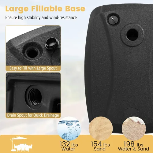 Vista 5 de Tangkula Base universal de sombrilla compensada, base resistente rellena de agua y arena con base cruzada y ruedas, soporte de paraguas con ruedas