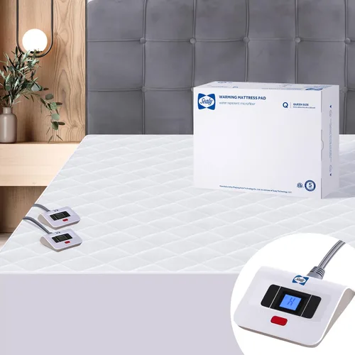 Vista 16 de Sealy Protector de colchón térmico tamaño matrimonial de 54 x 75 pulgadas Funda de colchón eléctrica acolchada impermeable de lujo con controlador