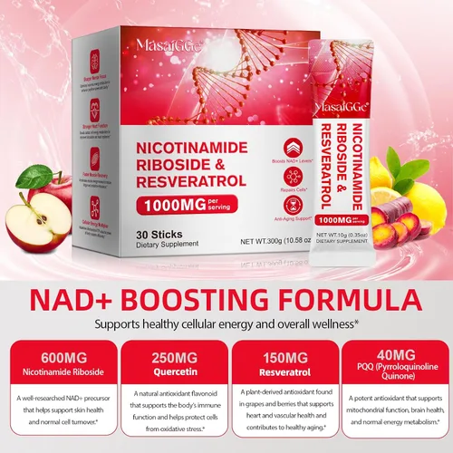 Vista 3 de NAD 1000mg líquido 30 paquetes, suplemento líquido NAD, suplementos NAD para mujeres, ribósido de nicotinamida y resveratrol premium, aumenta
