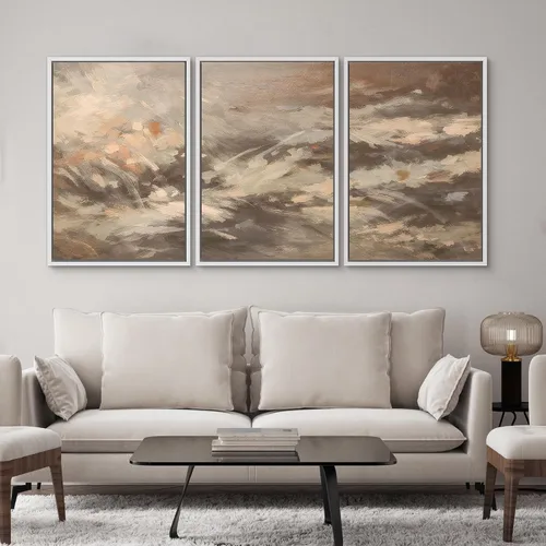 Vista 348 de SIGNWIN Lienzo enmarcado para pared, juego de arte neutro de bosque brumoso, ilustraciones en tono tierra, arte moderno, decorativo, bohemio