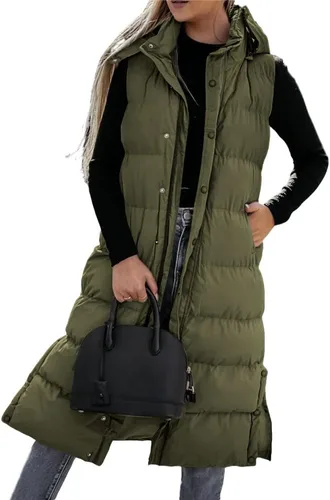 Vista 2 de Grlasen Chaleco largo acolchado con capucha para mujer, abrigos de invierno acolchados con cremallera cálida y acolchada