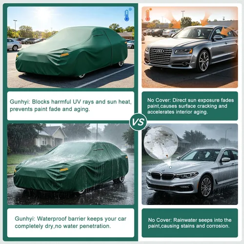 Vista 7 de GUNHYI - Funda para coche impermeable para todo tipo de clima, funda completa de 16 capas de alta resistencia para exteriores con ventilaciones
