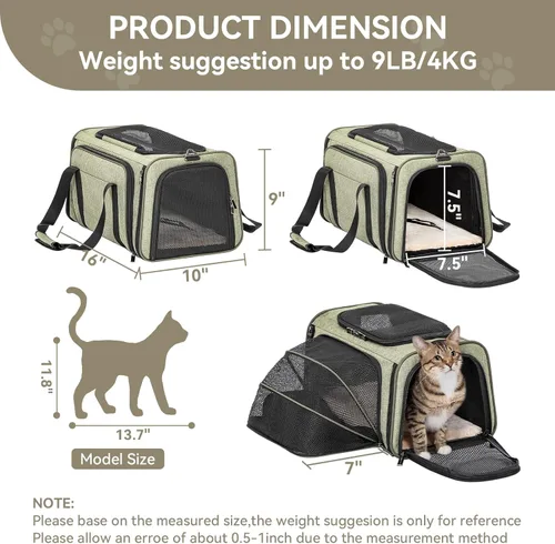 Vista 2 de Petsfit Transportador Expandible para Conejos Transportador para Gatos Pequeños Aprobado por Aerolíneas, 16X10X9 Pulgadas Bolsa de Viaje Portátil