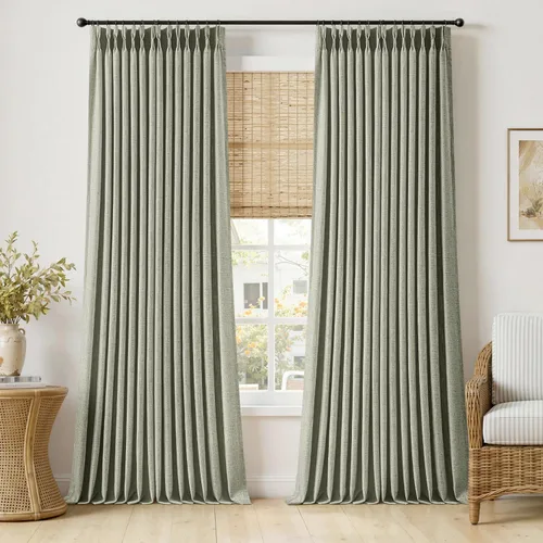 Vista 48 de MIULEE Cortinas de lino gruesas con pinzas plegadas de 96 pulgadas de largo, 2 paneles para sala de estar y dormitorio, cortinas de ventana Natural
