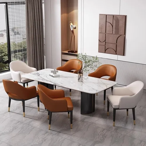 Vista 2 de Sillas de comedor, sillas de comedor modernas de mediados de siglo, tapizadas de piel sintética con patas de metal, sillas para comedor (beige)