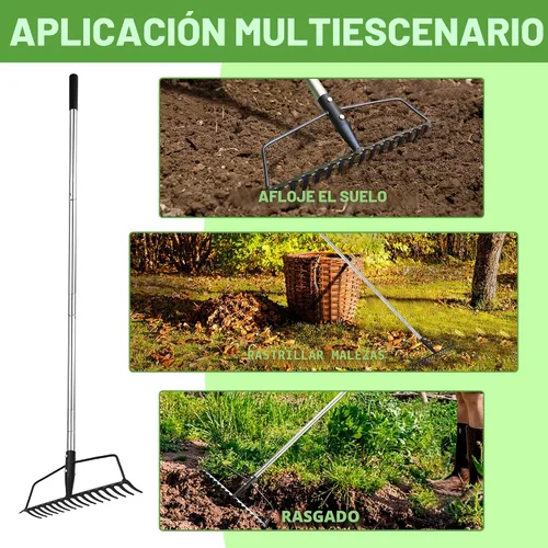 Vista 6 de YEELOR Rastrillo de jardín, rastrillo de arco resistente de 16 dientes con mango de acero inoxidable ajustable, rastrillo de metal para trabajo