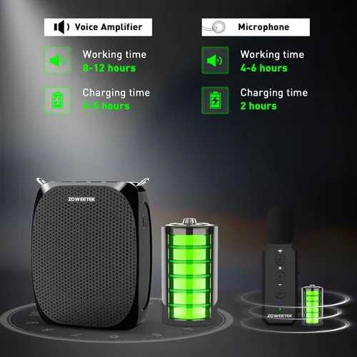 Vista 4 de ZOWEETEK Amplificador de voz con micrófono inalámbrico Lavalier para profesores, micrófono de profesor con altavoces, sistema de micrófono