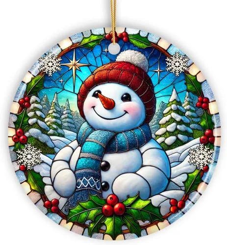 Vista 30 de Adorno de Navidad de trineo ártico, muñeco de nieve, hecho a mano, regalo de invierno helado