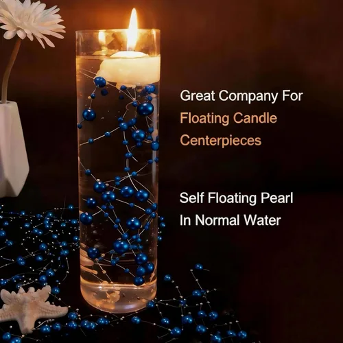 Vista 7 de TeaSu 12 piezas de cuerda de perlas, para centro de mesa de boda, relleno de jarrón y decoración para velas flotantes (azul)