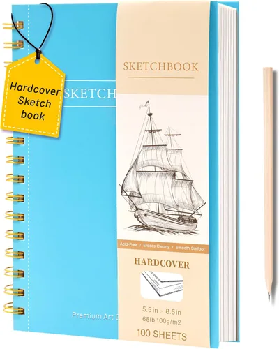 Vista 15 de Yoment Cuaderno de bocetos de 5.5 x 8.5 pulgadas, pequeño cuaderno de bocetos para dibujar, 100 hojas (68 libras/100 gsm) bloc de bocetos en espiral