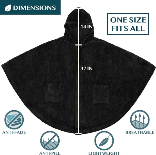 Vista 4 de PAVILIA Angel Wrap Hooded Blanket Poncho, Wearable Blanket Throw Wrap Poncho for Women Adult, Cozy Fluffy Sherpa Shawl Cape
