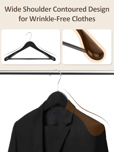 Vista 4 de AMKUFO Perchas de madera de hombro ancho, paquete de 8 perchas con barra antideslizante para pantalones, perchas de madera resistentes con acabado