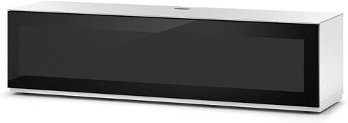 Vista 9 de SONOROUS ST-160 - Soporte de TV premium con cubierta de vidrio negro y madera blanca, centro de entretenimiento de lujo y consola multimedia