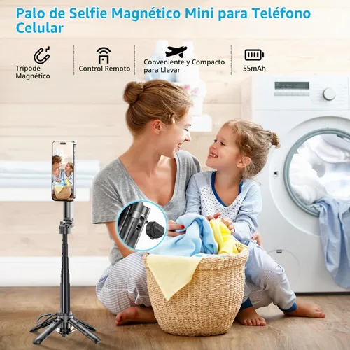 Vista 3 de Mag-Safe - Mini palo magnético para selfie, 4 en 1, pequeño trípode portátil de bolsillo para iPhone/Android, con clip de teléfono extraíble