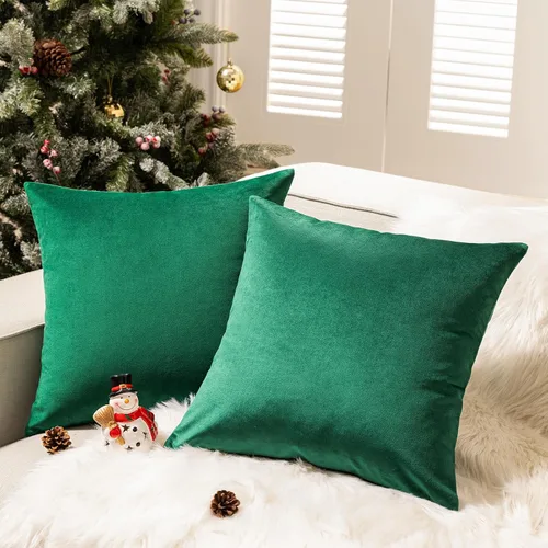 Vista 75 de Phantoscope Paquete de 2 fundas de almohada decorativas de terciopelo suave y cuadrado para sofá, color beige, 18 x 18 pulgadas, 17.7 x 17.7 in