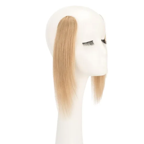 Vista 8 de Hairro Extensiones de flequillo lateral ondulado con clip, 100% cabello humano, 2 piezas con clip en la parte media, flequillo francés, lados