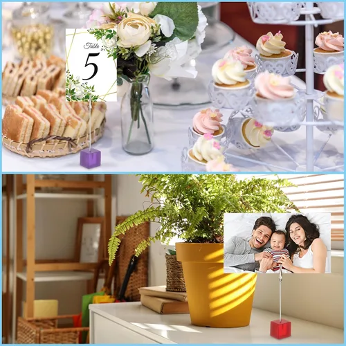 Vista 5 de PATIKIL Soporte para tarjetas de resina, 10 soportes para fotos de escritorio con clip, soportes para números de mesa, base de resina para fotos