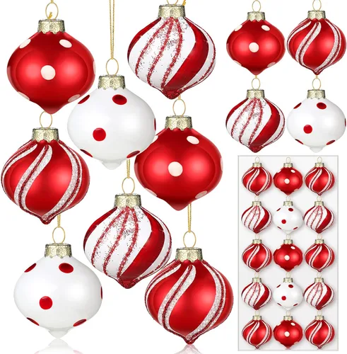 Vista 8 de Hungdao Juego de 12 adornos navideños de menta, bolas de bastón de caramelo de Navidad, adornos de bastón de caramelo de Navidad, bolas de Navidad