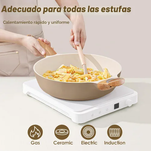 Vista 4 de SENSARTE Sartén antiadherente de cerámica con tapa, sartén profunda de 10.5 pulgadas, sartén saltear de 3.8 cuartos, sartén de inducción, sartén