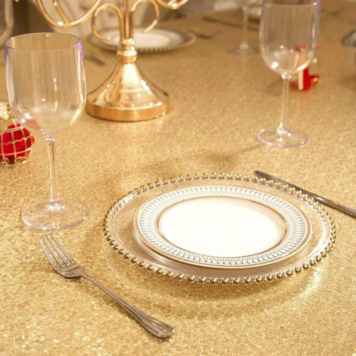 Vista 5 de Eternal Beauty Mantel de lentejuelas doradas de 120 pulgadas, mantel redondo brillante con purpurina para decoración de bodas, fiestas de cumpleaños