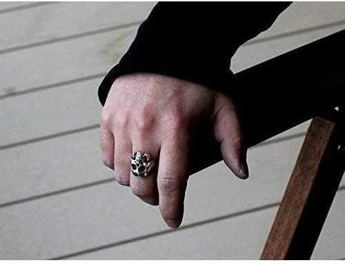 Vista 5 de COSUMOSU Anillos grandes de plata de ley 925 con diseño de calavera punk para hombre