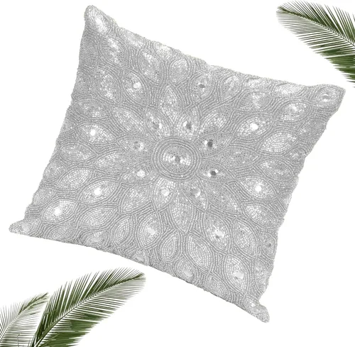 Vista 10 de Lightnpro - Funda de almohada hecha a mano con cuentas doradas, 12 x 12 pulgadas, elegante funda de cojín decorativo de acento para sofá, sillón